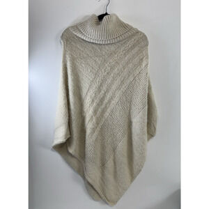 Do Everything in Love Sweater Poncho Women's One Size Cream Metallic Gold Accent